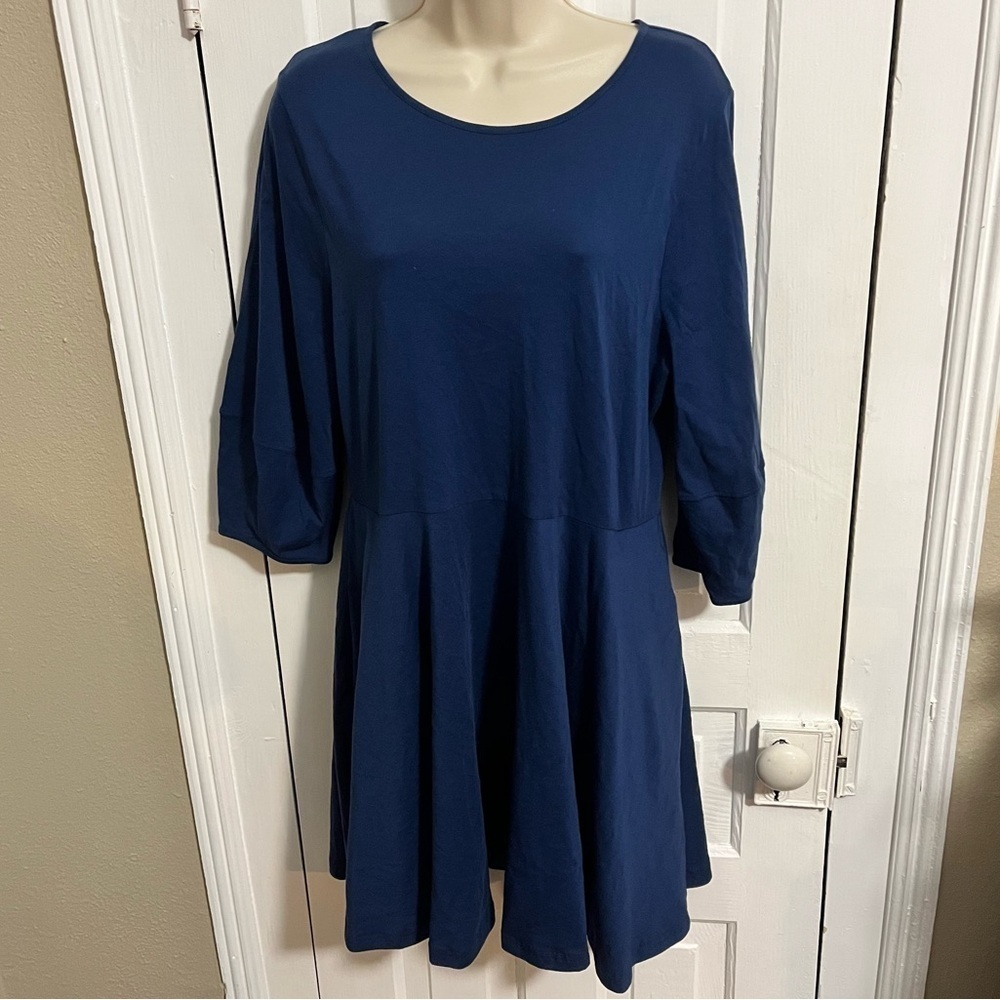 Peruvian Connection Blue Dress Medium Mid Length Sleeves H